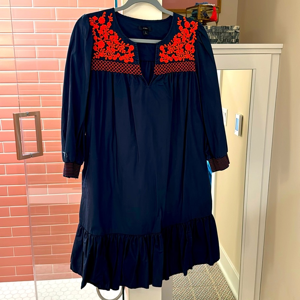 JCrew Ruffle Dress with Embroidered collar